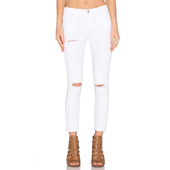 Agolde Denim - AGOLDE White High Rise Crop Skinny Distressed Denim